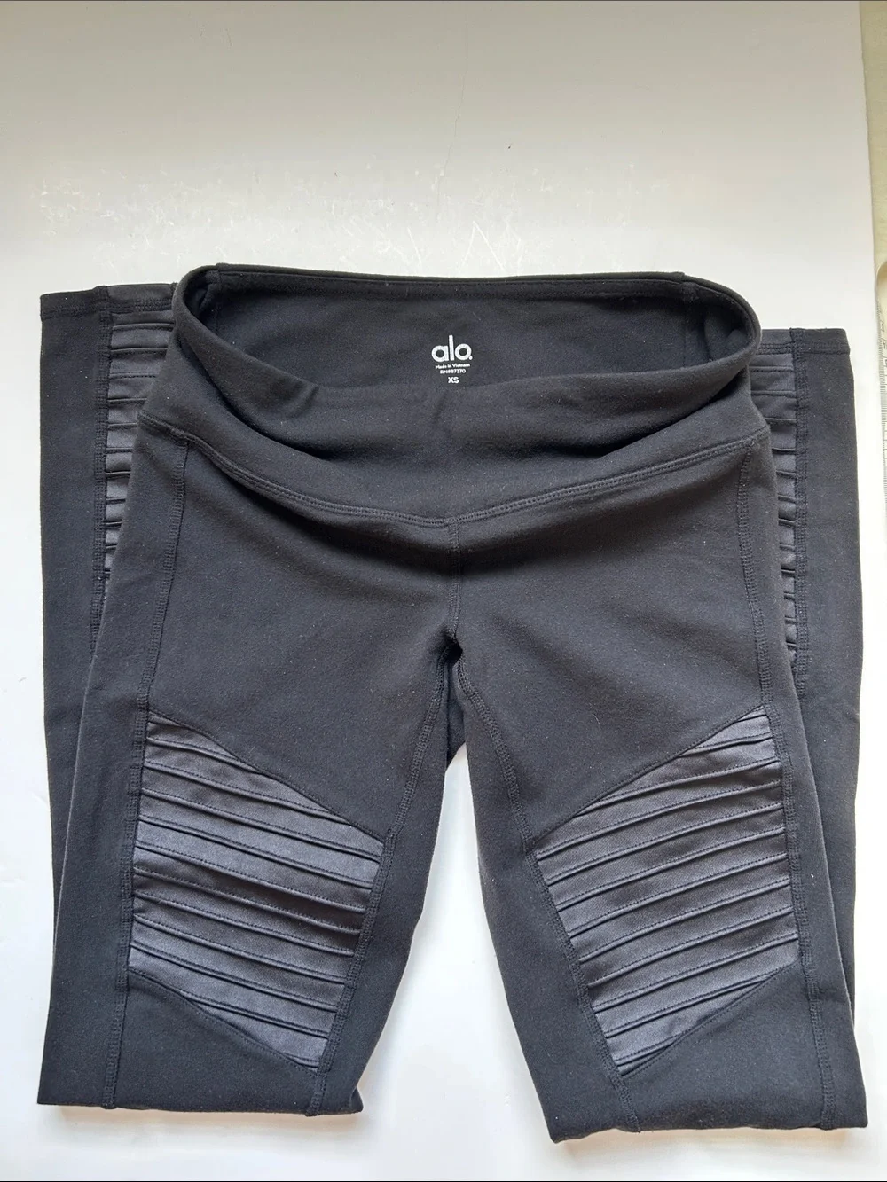 Alo Moto Ribbed Panel Black Leggings XS